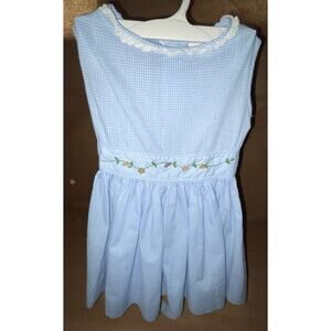 Vintage Cinderella Dress Hand Smocked Child Blue Embroidered Girls Size 5